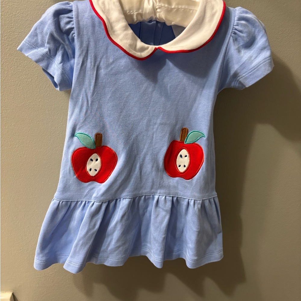 Blue Dress with Apple Appliqué